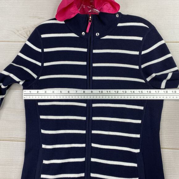 LRL Ralph Lauren Active Cardigan Womens L Blue Pink Hooded Full Zip Nautical 90s - Picture 8 of 9